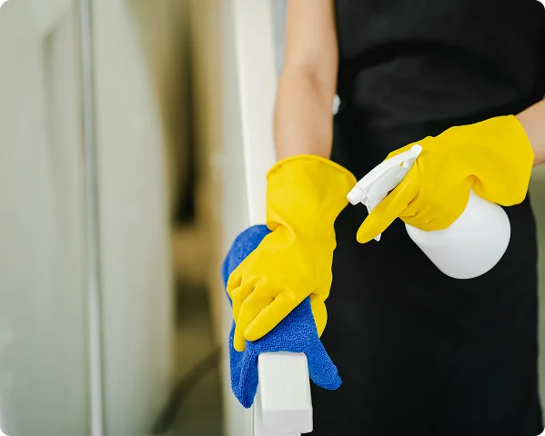 Professional Cleaner Wiping White Railing