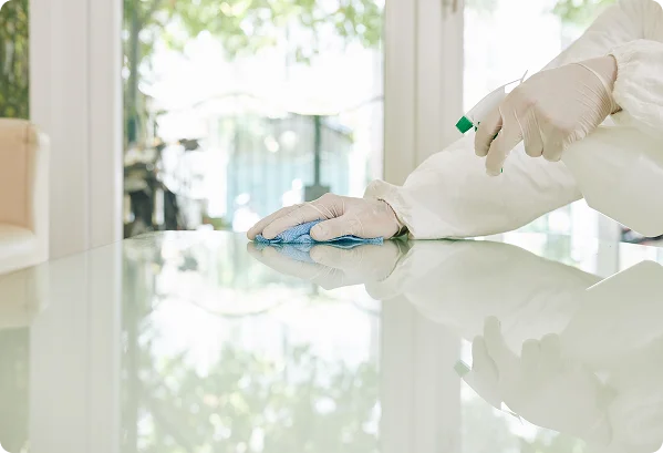 Disinfecting Glass Table With Spray
